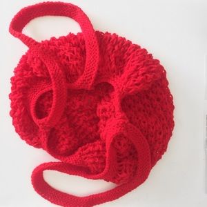 Red crochet grocery sack and multipurpose tote bag